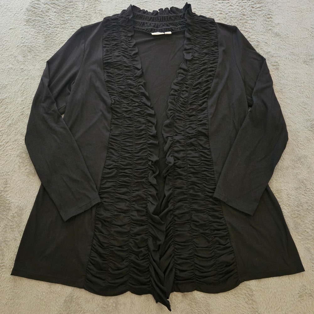 Cato Woman Black Ruffle Open‎ Front Cardigan Long Sleeve Knit Top Size 14/16W